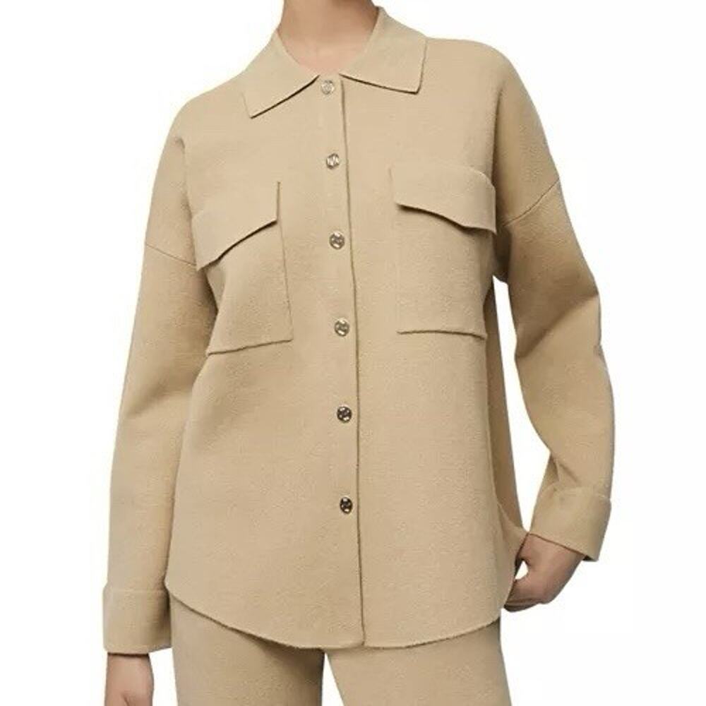Maje Mimisal Knit Overshirt Cardigan In Camel Size 0/XS